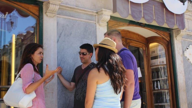 Tour guide explaining