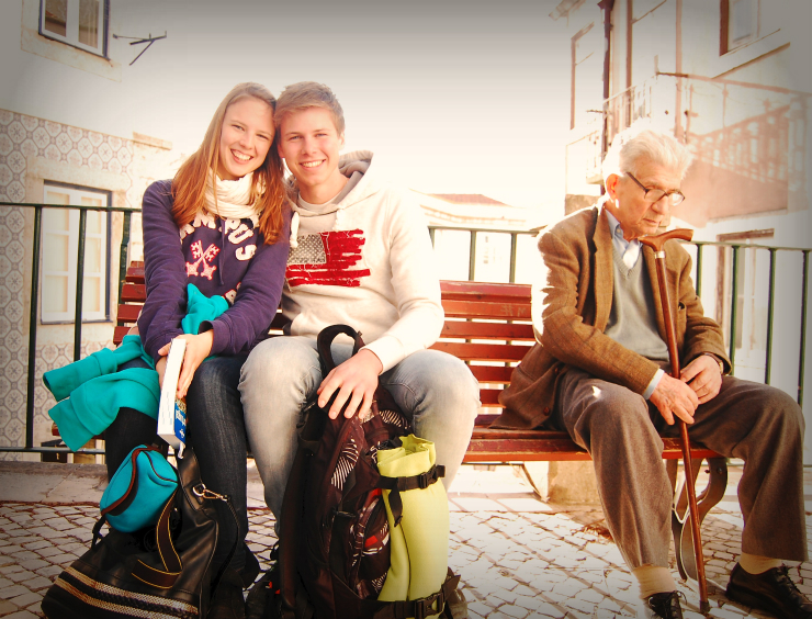 Young couple and an old man