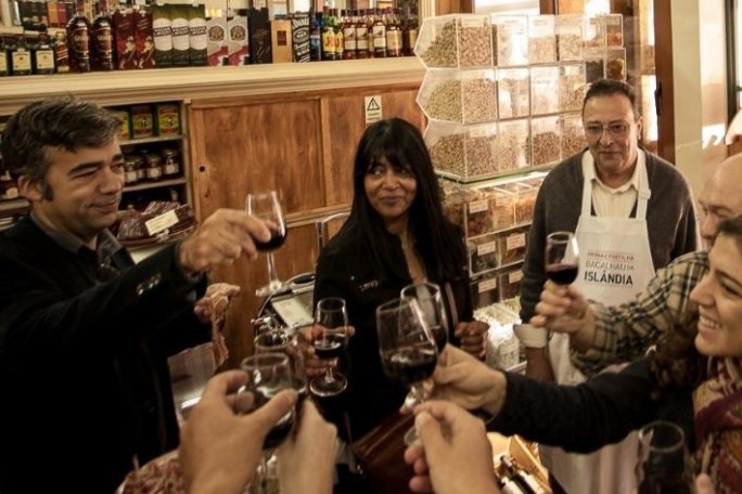 Having a toast during a private tour in Lisbon