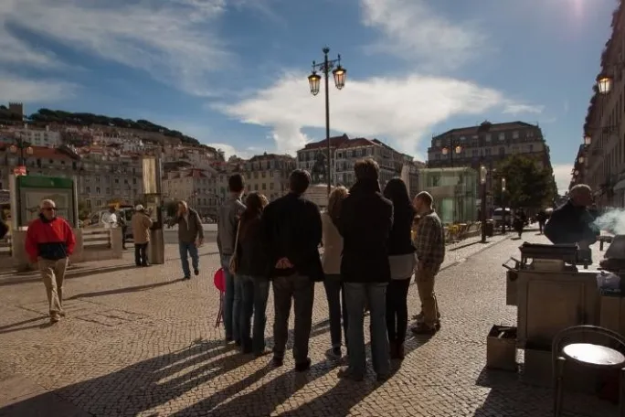 Group reunited at a square in Lisbon