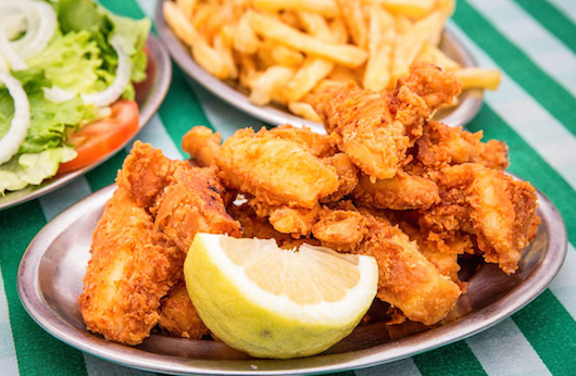 a plate is filled with food