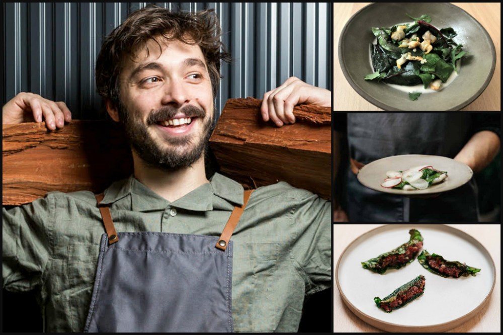a person sitting at a table with a plate of food