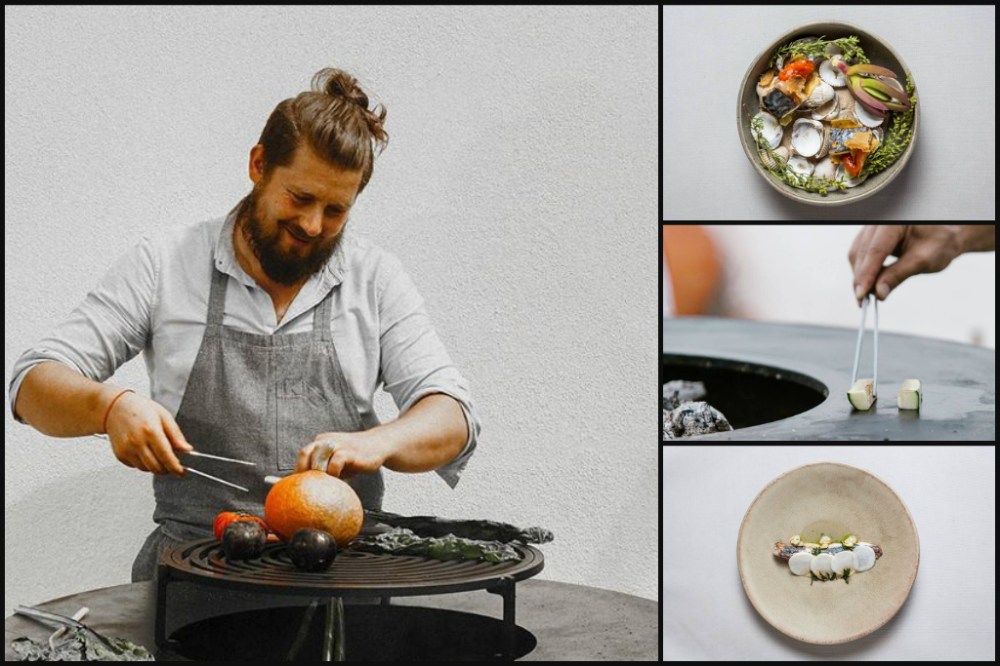 a person in a blue bowl