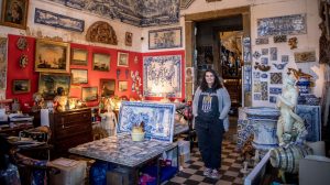 a person standing in front of a store