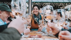 a group of people sitting at a table