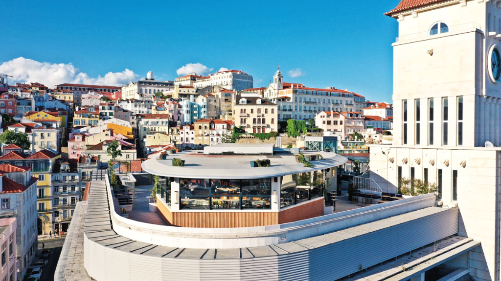a boat sitting on top of a building