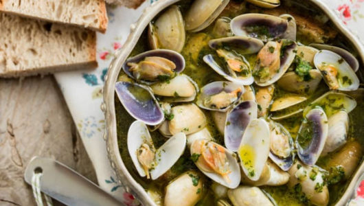 a dish is filled with food