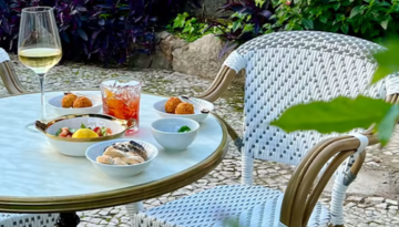 a plate of food on a picnic table