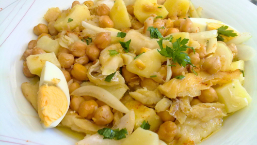a dish is filled with food