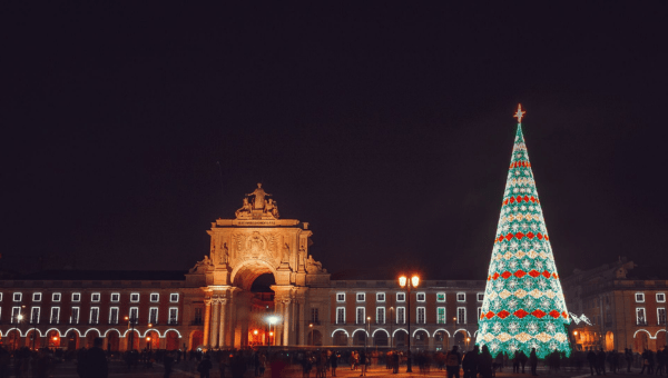 a clock tower lit up at night