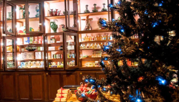 a christmas tree in a room