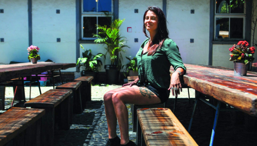 a person sitting on a bench