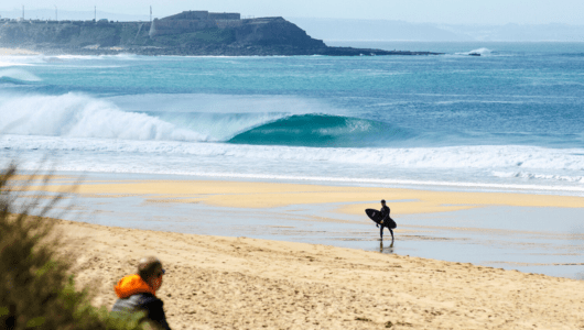a couple of people that are walking on the beach