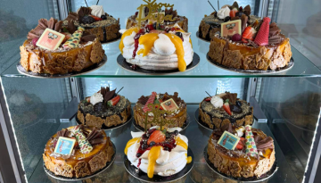 a bunch of food is on display