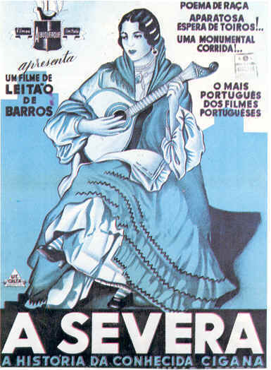 Vintage movie poster for 'A Severa' featuring a woman in traditional attire playing a guitar.