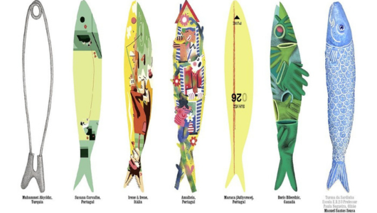 Six decorative fish illustrations with unique colorful designs.